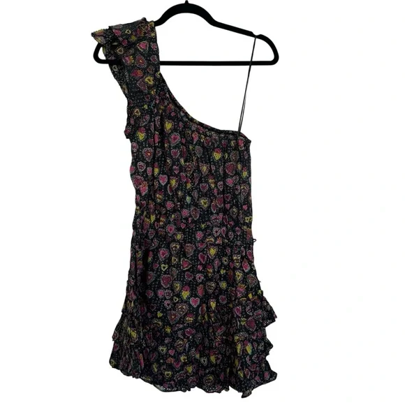 Poupette St Barth Kaia Heart One Shoulder Mini Dress in Black Multi NWT - Picture 5 of 10